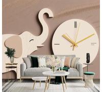 XLMING Minimalista Elefante Reloj Beige Tonos Dorados 3D Papel Pintado Tapiz Textura de Seda Oficina Comedor Sofá Dormitorio Sala Estar TV Fondo Pantalla-200cm×140cm