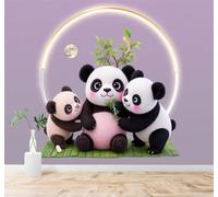 XLMING Minimalista Luna Bambú Adorable Familia De Pandas 3D Papel Pintado Tapiz Textura de Seda Oficina Comedor Sofá Dormitorio Sala Estar TV Fondo Pantalla-350cm×256cm