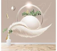 XLMING Minimalista Plumas Blancas Círculos Geométricos Hojas Verdes De Plantas 3D Papel Pintado Pared Premium Textura Seda Estudio Comedor Vinilos Dormitorio Sofás TV Cocina-400cm×280cm