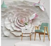 XLMING Minimalista Relieve Rosa Flores Mariposas 3D Papel Pintado Pared Premium Textura Seda Estudio Comedor Vinilos Dormitorio Sofás TV Cocina-430cm×300cm