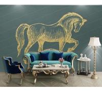 XLMING Minimalista Semental Animal Dorado 3D Papel Pintado Tapiz Textura de Seda Oficina Comedor Sofá Dormitorio Sala Estar TV Fondo Pantalla-250cm×170cm