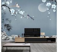 XLMING Minimalista Sobrio Flores Y Pájaros Luna Paisajes 3D Papel Pintado Lujo Casa Sala Decoración Estar Comedor Sofá Dormitorio TV Fondo de Pared-250cm×170cm