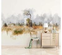 XLMING Minimalista Tinta Árboles Alces Paisaje 3D Papel Pintado Tapiz Textura de Seda Oficina Comedor Sofá Dormitorio Sala Estar TV Fondo Pantalla-300cm×210cm