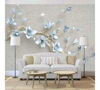 XLMING Minimalista Tridimensional Azul Floral Mariposa 3D Papel Pintado Pared Premium Textura Seda Estudio Comedor Vinilos Dormitorio Sofás TV Cocina-200cm×140cm