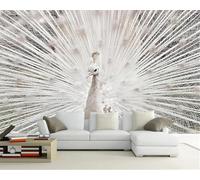 XLMING Minimalista Tridimensional Blanco Animal Pavo Real 3D Papel Pintado Seda Texturizada Primera Calidad Sala De Estar Sofá Dormitorio Comedor Hogar Pared-200cm×140cm
