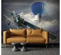 XLMING Minimalista Tridimensional Globo Aerostático Avión Cielo 3D Papel Pintado Tapiz Textura de Seda Oficina Comedor Sofá Dormitorio Sala Estar TV Fondo Pantalla-200cm×140cm