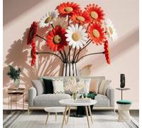 XLMING Minimalista Tridimensional Ramo Rojo Y Blanco Jarrón Sombras Suaves 3D Papel Pintado Tapiz Textura de Seda Oficina Comedor Sofá Dormitorio Sala Estar TV Fondo Pantalla-150cm×105cm