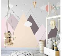 XLMING Montaña Geométrica Abstracta En Colores Con Globo Aerostático 3D Papel Pintado Pared Premium Textura Seda Estudio Comedor Vinilos Dormitorio Sofás TV Cocina-250cm×170cm
