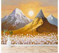 XLMING Montañas Doradas Picos Nevados Atardecer Cielo Campos De Flores Blancas 3D Papel Pintado Tapiz Textura de Seda Oficina Comedor Sofá Dormitorio Sala Estar TV Fondo Pantalla-150cm×105cm