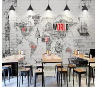 XLMING Muro De Ladrillo Vintage Faro Mapa Del Mundo Velero 3D Papel Pintado Pared Premium Textura Seda Estudio Comedor Vinilos Dormitorio Sofás TV Cocina-200cm×140cm