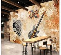 XLMING Música Vintage Guitarra Equipos Estilo Industrial 3D Papel Pintado Lujo Casa Sala Decoración Estar Comedor Sofá Dormitorio TV Fondo de Pared-400cm×280cm