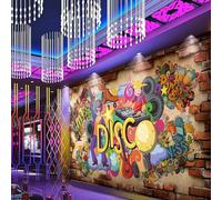 XLMING Nostalgia Pared De Ladrillo Street Art Graffiti Música Papel Pintado 3D Seda De Lujo Pared Estudio Comedor Sofa Dormitorio Madera Salon Tv Decorativo-350cm×256cm