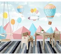 XLMING Nubes Blancas Creativas Globo Aerostático Geométrico Colorido 3D Papel Pintado Lujo Casa Sala Decoración Estar Comedor Sofá Dormitorio TV Fondo de Pared-200cm×140cm