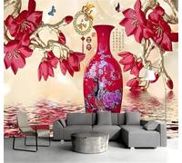 XLMING Original Lujoso Dorado Ramas Flores Jarrón 3D Papel Pintado Tapiz Textura de Seda Oficina Comedor Sofá Dormitorio Sala Estar TV Fondo Pantalla-300cm×210cm