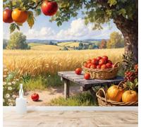 XLMING Otoño Campos De Cosecha Calabazas Trigo Dorado Paisaje 3D Papel Pintado Tapiz Textura de Seda Oficina Comedor Sofá Dormitorio Sala Estar TV Fondo Pantalla-150cm×105cm