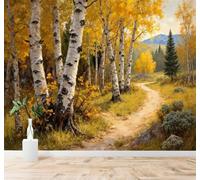 XLMING Otoño Dorado Bosque Cumbres Sendero 3D Papel Pintado Pared Premium Textura Seda Estudio Comedor Vinilos Dormitorio Sofás TV Cocina-200cm×140cm