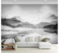 XLMING Paisaje En Blanco Y Negro Pintado A Mano Con Tinta China Y Aves Volando 3D Papel Pintado Pared Premium Textura Seda Estudio Comedor Vinilos Dormitorio Sofás TV Cocina-150cm×105cm