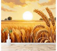 XLMING Paisaje Idílico Campos De Trigo Dorados Árboles Puesta De Sol Paisaje Rural 3D Papel Pintado Pared Premium Textura Seda Estudio Comedor Vinilos Dormitorio Sofás TV Cocina-150cm×105cm
