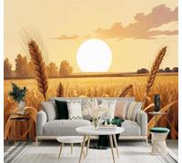 XLMING Paisaje Idílico Puesta De Sol Campos De Trigo Dorados Campo Paisaje Acogedor 3D Papel Pintado Tapiz Textura de Seda Oficina Comedor Sofá Dormitorio Sala Estar TV Fondo Pantalla-150cm×105cm