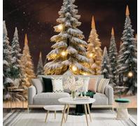 XLMING Paisaje Nevado En Un Bosque De Pinos Luces Cálidas Noche De Invierno Cielo 3D Papel Pintado Tapiz Textura de Seda Oficina Comedor Sofá Dormitorio Sala Estar TV Fondo Pantalla-430cm×300cm