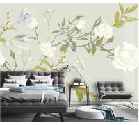 XLMING Pájaros Plantas Hojas Verdes Flores Blancas 3D Papel Pintado Pared Premium Textura Seda Estudio Comedor Vinilos Dormitorio Sofás TV Cocina-400cm×280cm