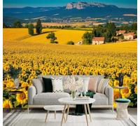 XLMING Papel Pintado 3D Campo De Girasoles Pinos Casas Montañas | Cuadros Decorativos de Seda Alta Gama Ideales Para Todas las Paredes del Comedor Salón la Sala Estar y Dormitorio-430cm×300cm