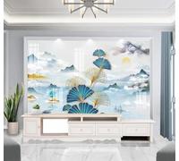 XLMING Papel Pintado 3D Creativo Azul Tinta China Paisaje Hoja De Ginkgo | Textura de Seda Lujo Ideal Para Comedores Salones Dormitorios Despachos Oficinas Sofás Paredes Traseras TV Tapiz-200cm×140cm