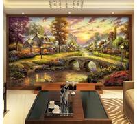 XLMING Papel Pintado 3D Dibujo A Mano Bello Casita Paisaje Nocturno Arte | Textura de Seda Lujo Ideal Para Comedores Salones Dormitorios Despachos Oficinas Sofás Paredes Traseras TV Tapiz-350cm×256cm