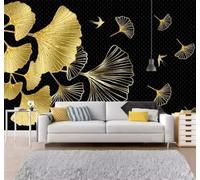 XLMING Papel Pintado 3D Minimalista Lujoso Dorado Hojas De Ginkgo Pájaros | Textura de Seda Lujo Ideal Para Comedores Salones Dormitorios Despachos Oficinas Sofás Paredes Traseras TV Tapiz-400cm×280cm