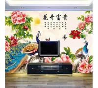 XLMING Peonías Rosas Mariposas Pavos Reales Amanecer 3D Papel Pintado Lujo Casa Sala Decoración Estar Comedor Sofá Dormitorio TV Fondo de Pared-150cm×105cm