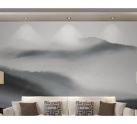 XLMING Pico De Montaña Abstracto En Tinta Con Pájaros Voladores Creativo Papel Pintado 3D Seda De Lujo Pared Estudio Comedor Sofa Dormitorio Madera Salon Tv Decorativo-350cm×256cm