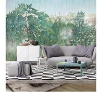 XLMING Pintado A Mano Art Green Forest Plant Leaf 3D Papel Pintado Tapiz Textura de Seda Oficina Comedor Sofá Dormitorio Sala Estar TV Fondo Pantalla-400cm×280cm