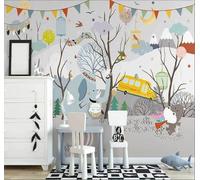 XLMING Pintado A Mano Bosque Animales Coches Montañas 3D Papel Pintado Pared Premium Textura Seda Estudio Comedor Vinilos Dormitorio Sofás TV Cocina-300cm×210cm