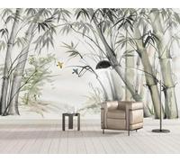 XLMING Pintado A Mano De Bambú Simple Bosque De Bambú Pájaros 3D Papel Pintado Lujo Casa Sala Decoración Estar Comedor Sofá Dormitorio TV Fondo de Pared-400cm×280cm