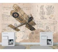 XLMING Pintado A Mano De Dibujos Animados Retro Aviones De Combate Soaring 3D Papel Pintado Seda Texturizada Primera Calidad Sala De Estar Sofá Dormitorio Comedor Hogar Pared-200cm×140cm
