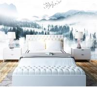 XLMING Pintado A Mano Smokey Wonderland Mountain Peaks Forest Birds 3D Papel Pintado Tapiz Textura de Seda Oficina Comedor Sofá Dormitorio Sala Estar TV Fondo Pantalla-430cm×300cm