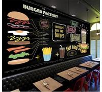 XLMING Pizarra Dibujo A Mano Comida Hamburguesas Restaurante De Comida Rápida 3D Papel Pintado Tapiz Textura de Seda Oficina Comedor Sofá Dormitorio Sala Estar TV Fondo Pantalla-150cm×105cm