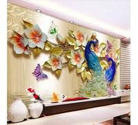 XLMING Plantas Flores Mariposas Pavos Reales Peces Pequeños 3D Papel Pintado Pared Premium Textura Seda Estudio Comedor Vinilos Dormitorio Sofás TV Cocina-200cm×140cm