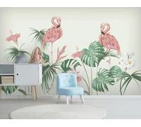 XLMING Plantas Hojas Verdes Flores Animales Flamencos 3D Papel Pintado Seda Texturizada Primera Calidad Sala De Estar Sofá Dormitorio Comedor Hogar Pared-400cm×280cm