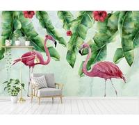 XLMING Plantas Hojas Verdes Flores Rojas Animales Flamencos 3D Papel Pintado Seda Texturizada Primera Calidad Sala De Estar Sofá Dormitorio Comedor Hogar Pared-430cm×300cm