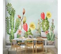 XLMING Plantas Verdes Pintadas A Mano Flores De Cactus 3D Papel Pintado Lujo Casa Sala Decoración Estar Comedor Sofá Dormitorio TV Fondo de Pared-250cm×170cm