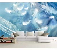 XLMING Pluma Blanca Arte Abstracto Azul 3D Papel Pintado Seda Texturizada Primera Calidad Sala De Estar Sofá Dormitorio Comedor Hogar Pared-430cm×300cm