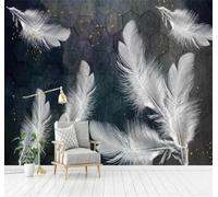 XLMING Pluma Blanca Geométrica Azul Abstracta 3D Papel Pintado Lujo Casa Sala Decoración Estar Comedor Sofá Dormitorio TV Fondo de Pared-350cm×256cm