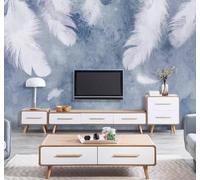 XLMING Plumas Blancas Tridimensionales Abstractas Azules 3D Papel Pintado Pared Premium Textura Seda Estudio Comedor Vinilos Dormitorio Sofás TV Cocina-430cm×300cm