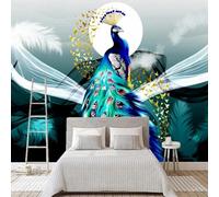 XLMING Plumas Tridimensionales Luna Pavo Real Pájaro Volador 3D Papel Pintado Tapiz Textura de Seda Oficina Comedor Sofá Dormitorio Sala Estar TV Fondo Pantalla-250cm×170cm