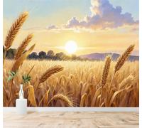 XLMING Puesta De Sol Campo Campos De Trigo Dorados Montañas Cielo Cálido 3D Papel Pintado Pared Premium Textura Seda Estudio Comedor Vinilos Dormitorio Sofás TV Cocina-150cm×105cm