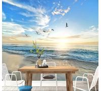 XLMING Puesta De Sol Cielo Pájaros Mar Playa 3D Papel Pintado Tapiz Textura de Seda Oficina Comedor Sofá Dormitorio Sala Estar TV Fondo Pantalla-250cm×170cm