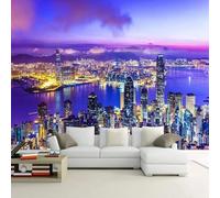 XLMING Púrpura Cielo Río Ciudad Arquitectura 3D Papel Pintado Lujo Casa Sala Decoración Estar Comedor Sofá Dormitorio TV Fondo de Pared-400cm×280cm