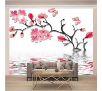 XLMING Ramas De Árboles Flores De Color Rosa Mariposas Reflexiones 3D Papel Pintado Lujo Casa Sala Decoración Estar Comedor Sofá Dormitorio TV Fondo de Pared-300cm×210cm