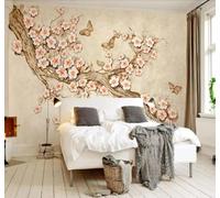 XLMING Ramas Flores Y Mariposas Pintadas A Mano Al Estilo Retro 3D Papel Pintado Pared Premium Textura Seda Estudio Comedor Vinilos Dormitorio Sofás TV Cocina-200cm×140cm